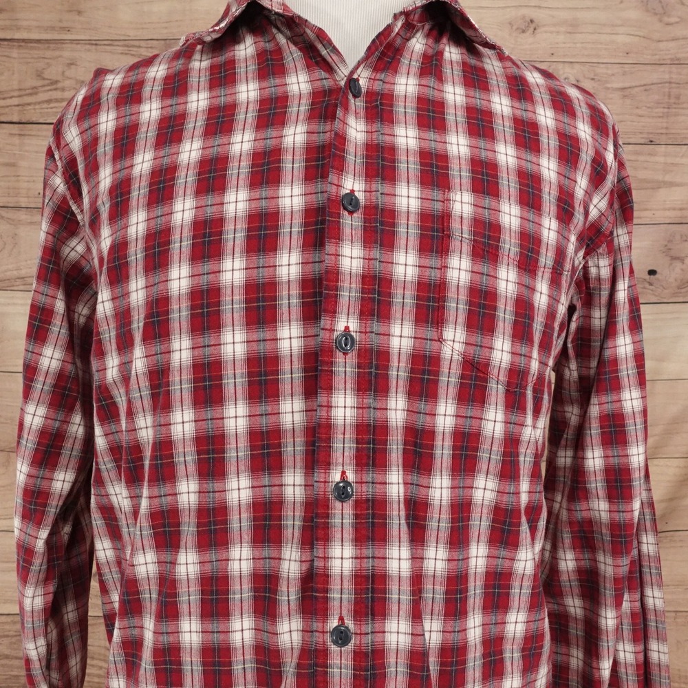 Dockers Button Down Shirt Mens Large Red Plaid Good Long Sleeve Cotton Pocket